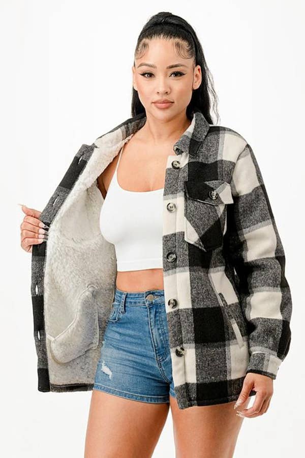 Color 5 – wholesale Skjortjacka/jackett – Dam – Flanellskjorta med rutmönster och foder av päls, med fickor.16