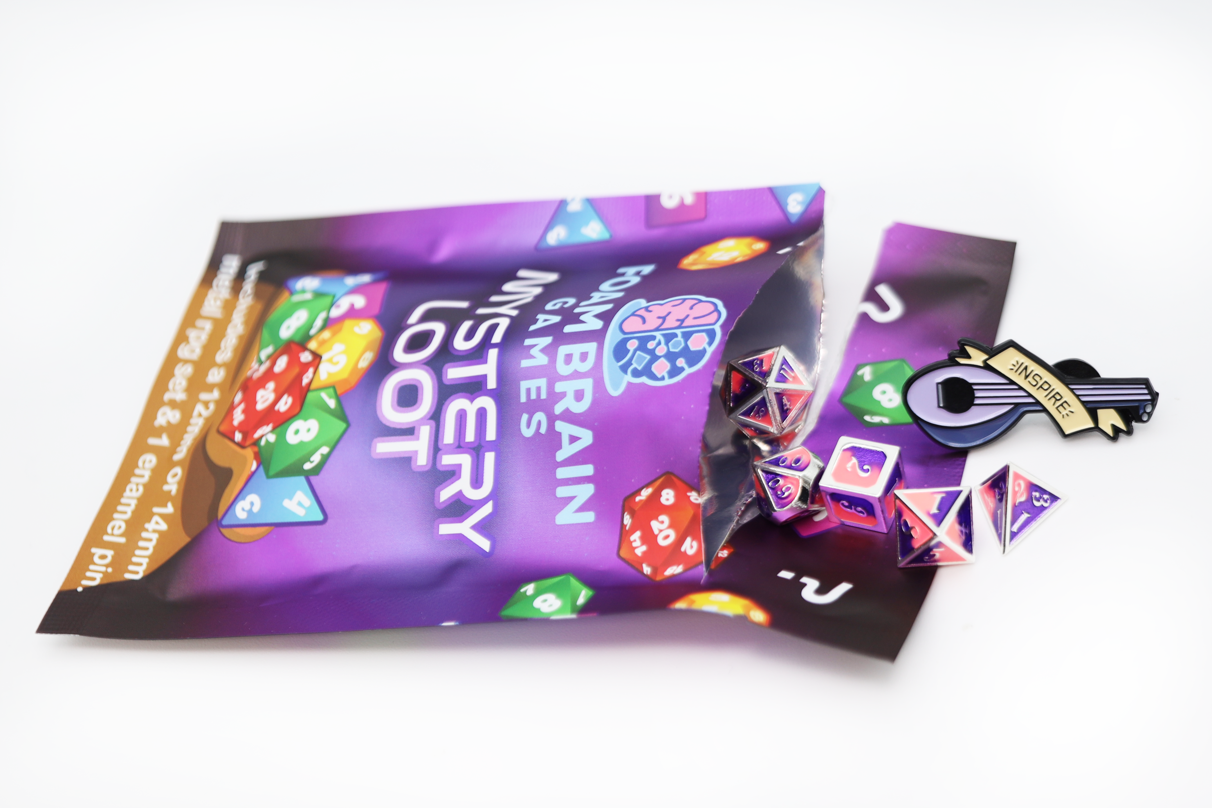 Foam Brain Games - Wholesale Dice - Epic Mystery Loot: Mini Metal RPG Set + Enamel Pin1