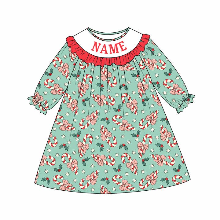 Little Trendy - Wholesale Dress - Kids - Customizable embroidered name smocked Christmas dress3
