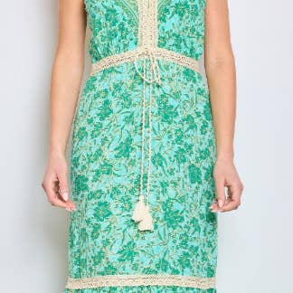 CIR131G Green Floral V-Neck Maxi Dress w/ Spaghetti Straps for wholesale by LOOWIE