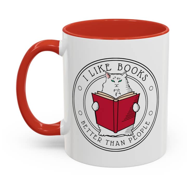 Tasse Book Lover, Cat Curmudgeon, I Like Books, tasse bookish pour un ver de bibliothèque, cadeaux de club de lecture, coin livre, décoration d'étagère à livres, tasse pour amoureux des chats pour la vente par Terry Heath Art