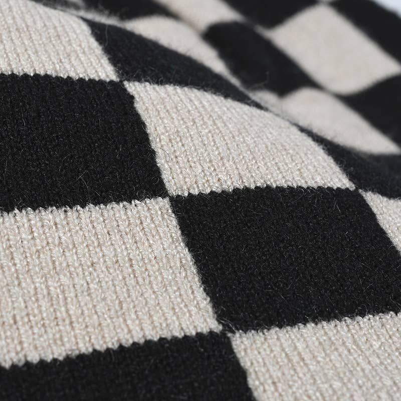 MKS America - Wholesale Beanie - Women's - Stylish Checkerboard Plaid Knit Hat8