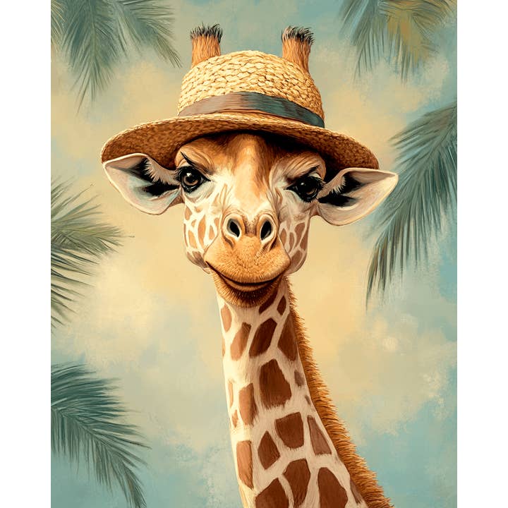 Mowbi - Wholesale Art Print - Giraffe in Hat - Anthropomorphic Animal Art Prints – 8″x10″ Artwork for 11″x14″ Frame