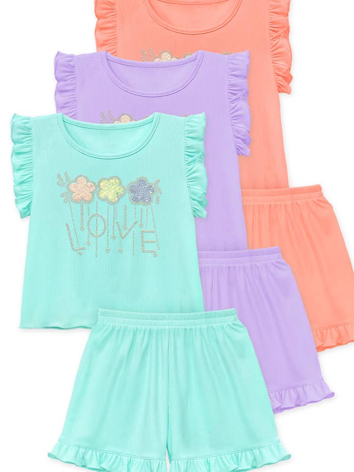 Ensemble court côtelé 2 pièces pour tout-petit avec strass "Love" pour la vente par Cutie Patootie Clothing