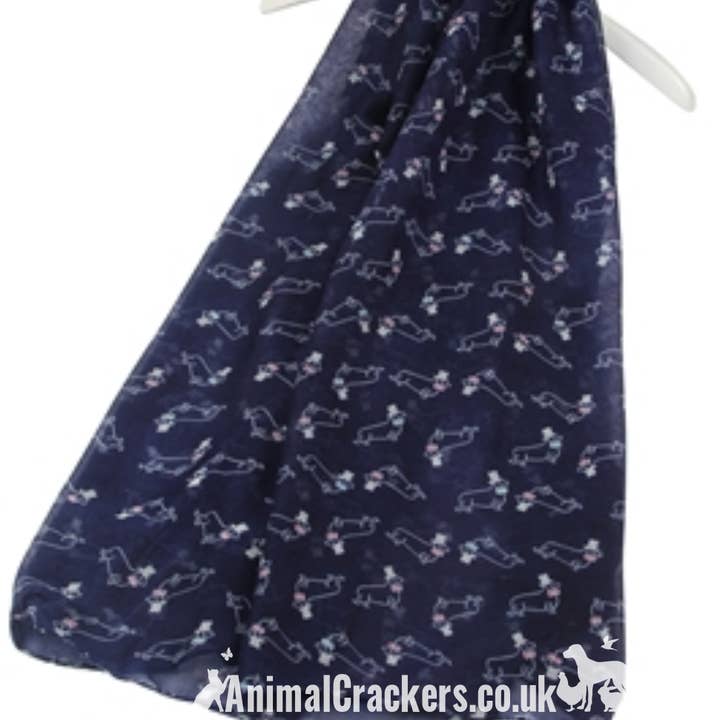 Ladies lightweight Mini Dachshund print Scarf Sarong in choice of colours for wholesale by Animal Crackers