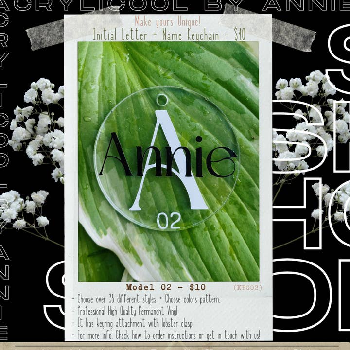 Modell 02 Schlüsselanhänger mit Anfangsbuchstabe und Name für den Großhandel von Acrylicool by Annie