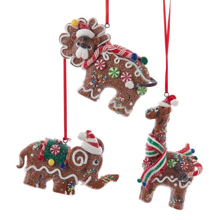 Gingerbread Animal Orns, 3 Asstd for wholesale by Kurt S. Adler, Inc.