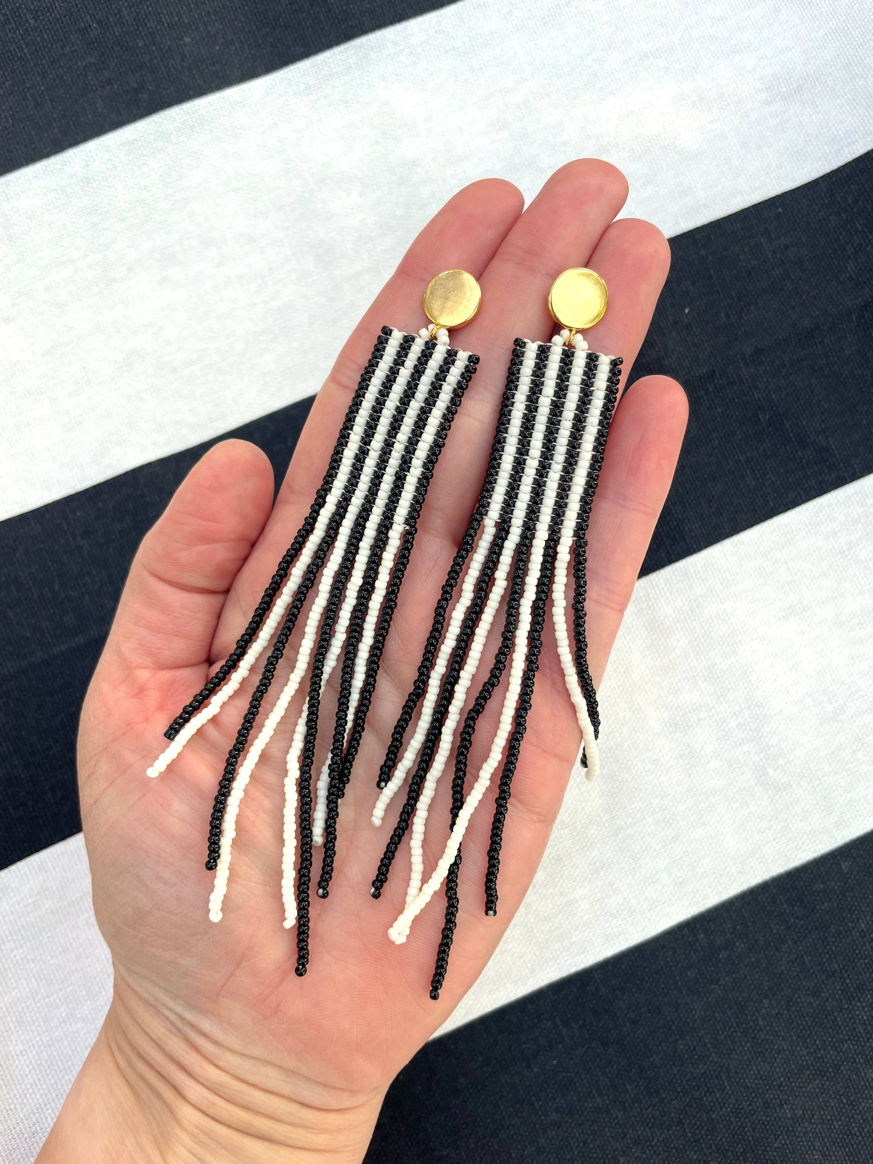 XTRA by Stacey - Wholesale Tassel Earrings - The Adrian Earring - Black & White Striped7