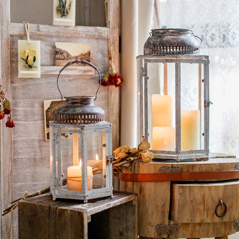 Rustic Reach - Wholesale Candle Holder - Glass Metal Lantern Candle Holder0
