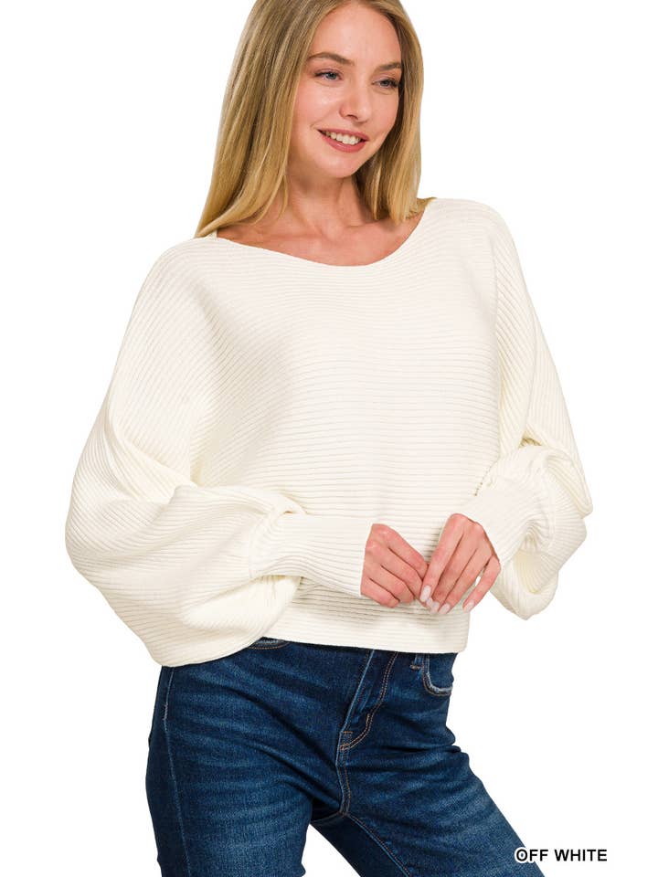 42POPS - Wholesale Knit Sweater - Women's - ..0902 Boat Neck Balloon Sleeve Sweater SI-26690