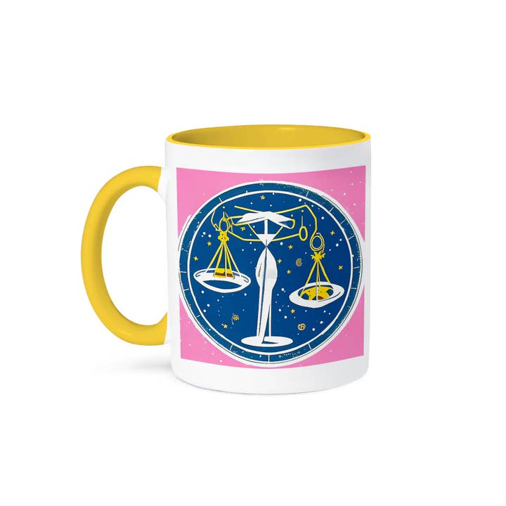 3dRose – wholesale Coffee mug – 3dRose, Zodiac Constellation Libra In White, Yellow. Starry Blue Sky. AI Made, Mug