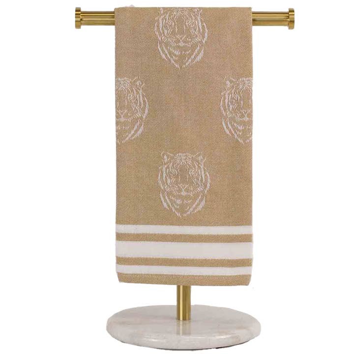 Jacquard Tiger Hand Towel Light Gold/White 20x28 for wholesale by The Royal Standard