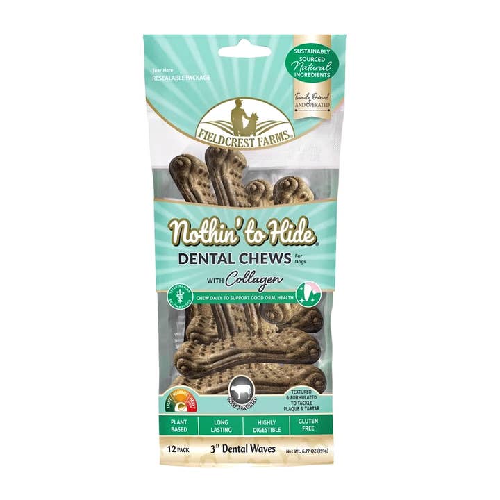 FIELDCREST FARMS Nothin To Hide Dental Waves 3" 12pk for wholesale by King Wholesale Pet Goods