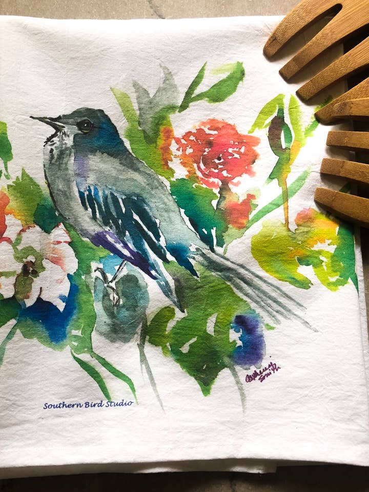 Mockingbird Tea Towel for wholesale by Southern Bird Studio