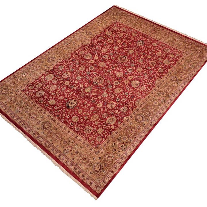 Tapete de Lã Antigo Tingido com Vegetais Agra Vermelho/Dourado - 2,46 m x 3,02 m por atacado de Arshs Fine Rugs