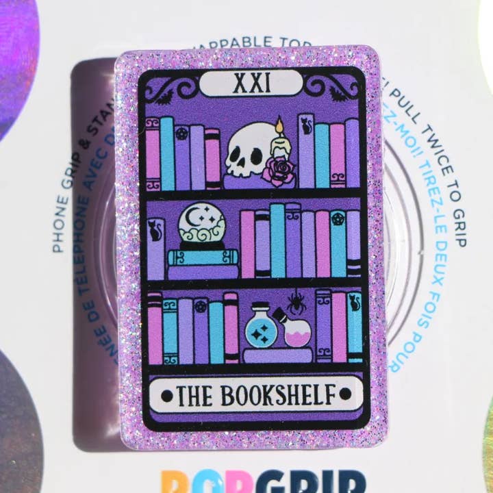 Spooky Bookshelf Witchy Tarot Purple Sparkly Grip for wholesale by Ivy Resin Shop LLC