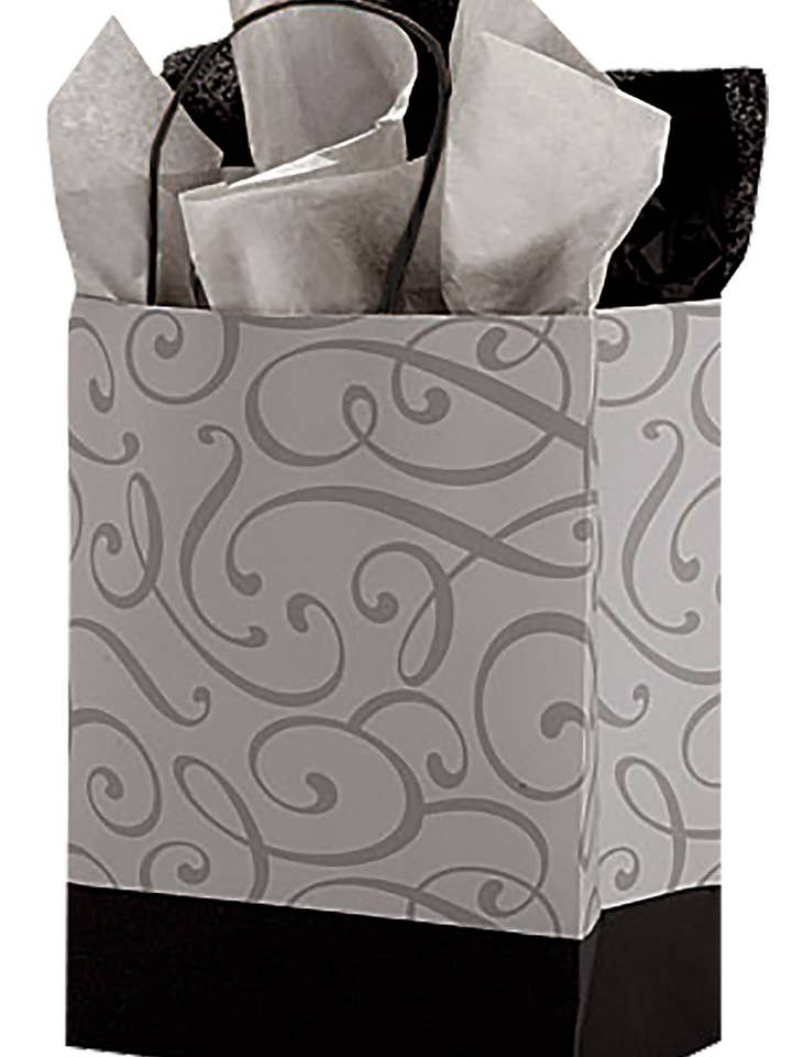 Silver Swirl Kraft Paper Shopping Bags for wholesale by Store Supply Warehouse