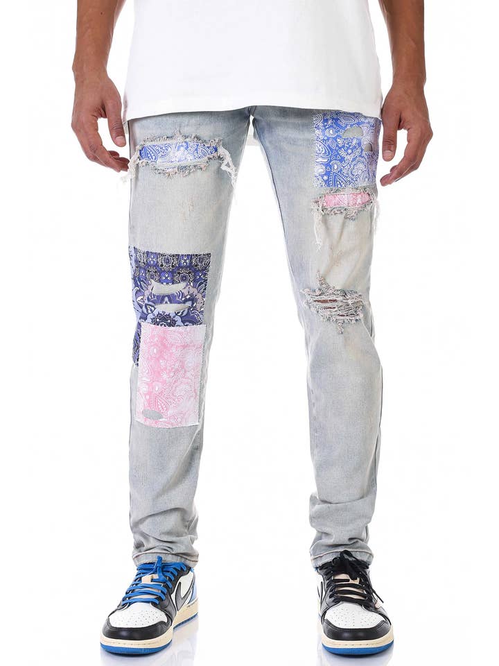 KDNK – wholesale Jeans – Men’s – MULTI PAISLEY PATCH JEANS