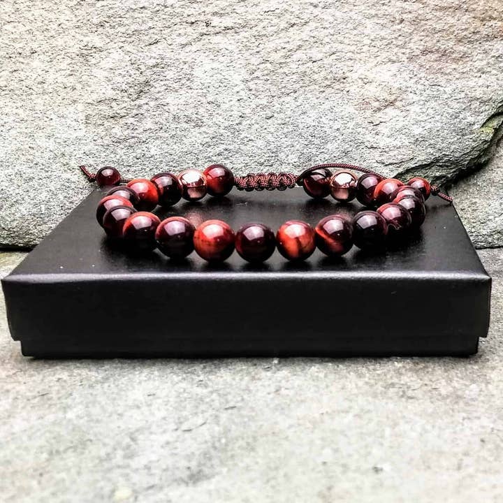 Red Tigers Eye Beaded Bracelet with Slide Knot. 8mm for wholesale by SoeL Beads