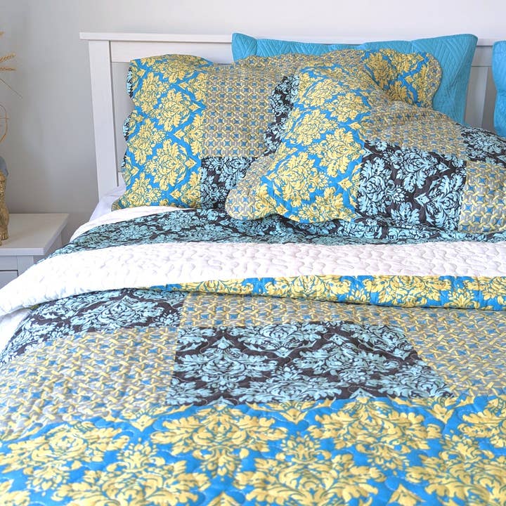 Tache Home Fashion - Wholesale Bedding Set - Tache Teal Turquoise Scalloped Reversible Bedspread Queen3