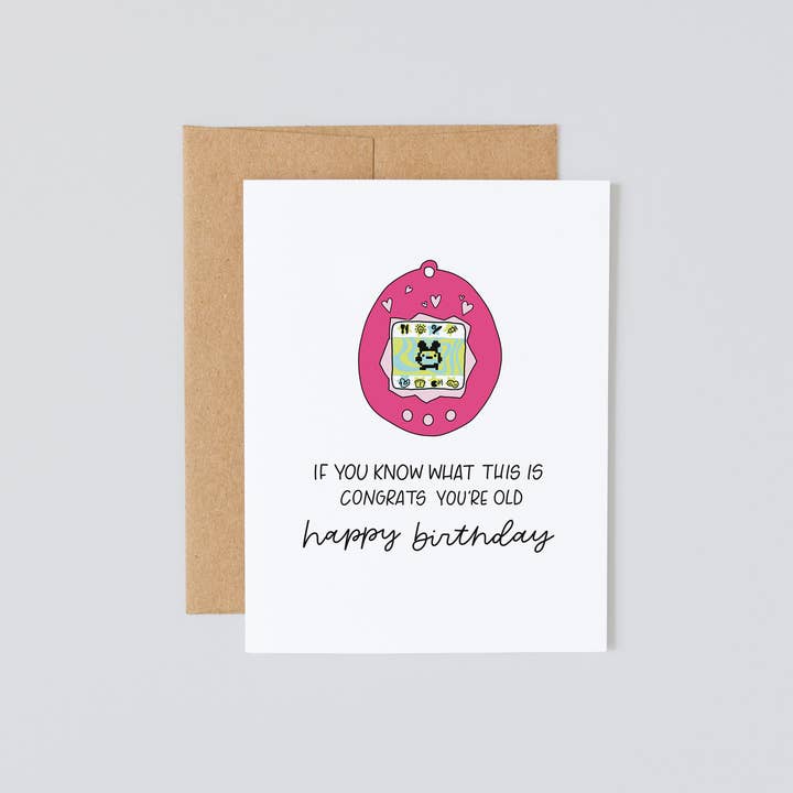 You're Old, Tamagotchi, carte des années 90, carte de joyeux anniversaire pour la vente par Lady Lo Design