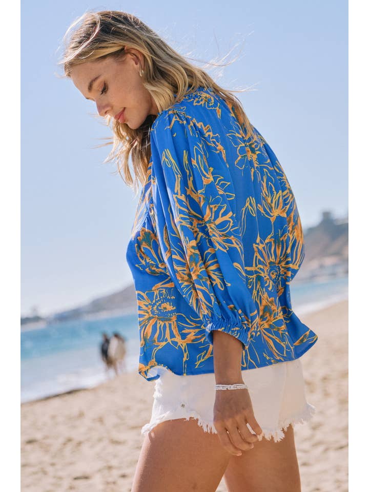 Tournesol bleu Blouse pour poupée à encolure volantée à motif floral Plus en vente sur Faire3
