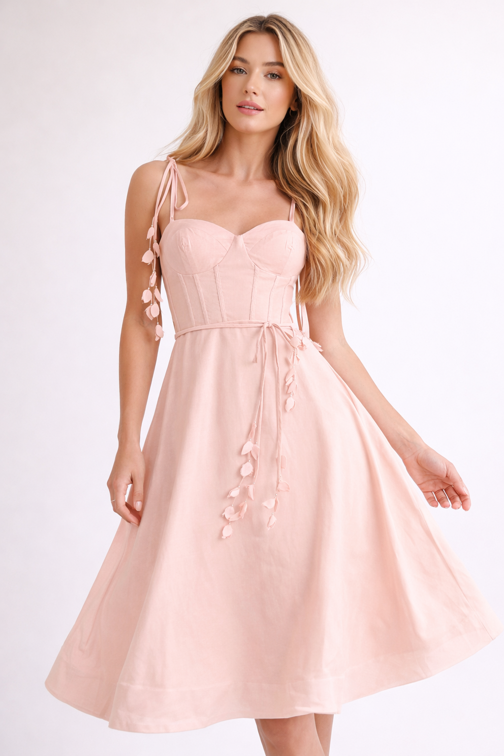 Endless Blu - Wholesale Dress - Women's - LD1003 Linen Midi Dress with Corset Bodice1