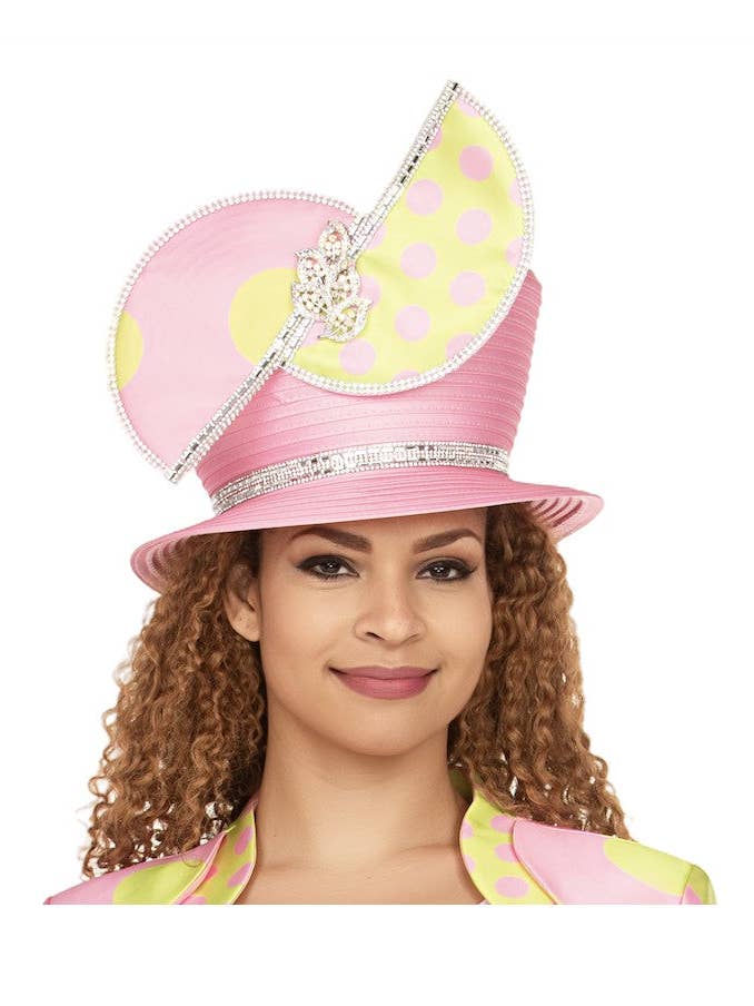 Kleine Rand 2-kleurige Polka Dot Stoned Hoed voor wholesale door Giovanna