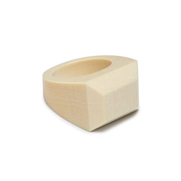 Raised Rectangular wooden ring - White wood for wholesale by BRANCH JEWELLERY