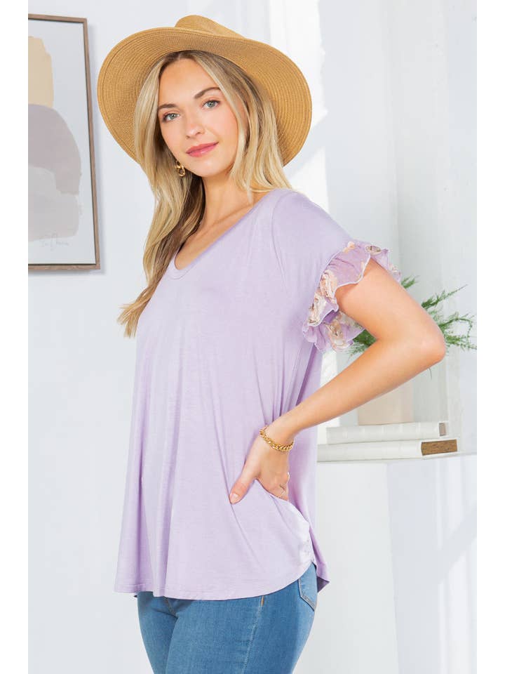 Orange Farm Clothing - Vendita all'ingrosso Tunica - Donna - Manica con volant e scollo a V a contrasto -2 colori7