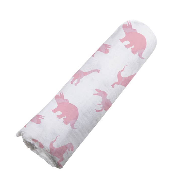 Newcastle Classics - Wholesale Swaddle - Baby - Pink Dinosaurs Bamboo Muslin Swaddle3