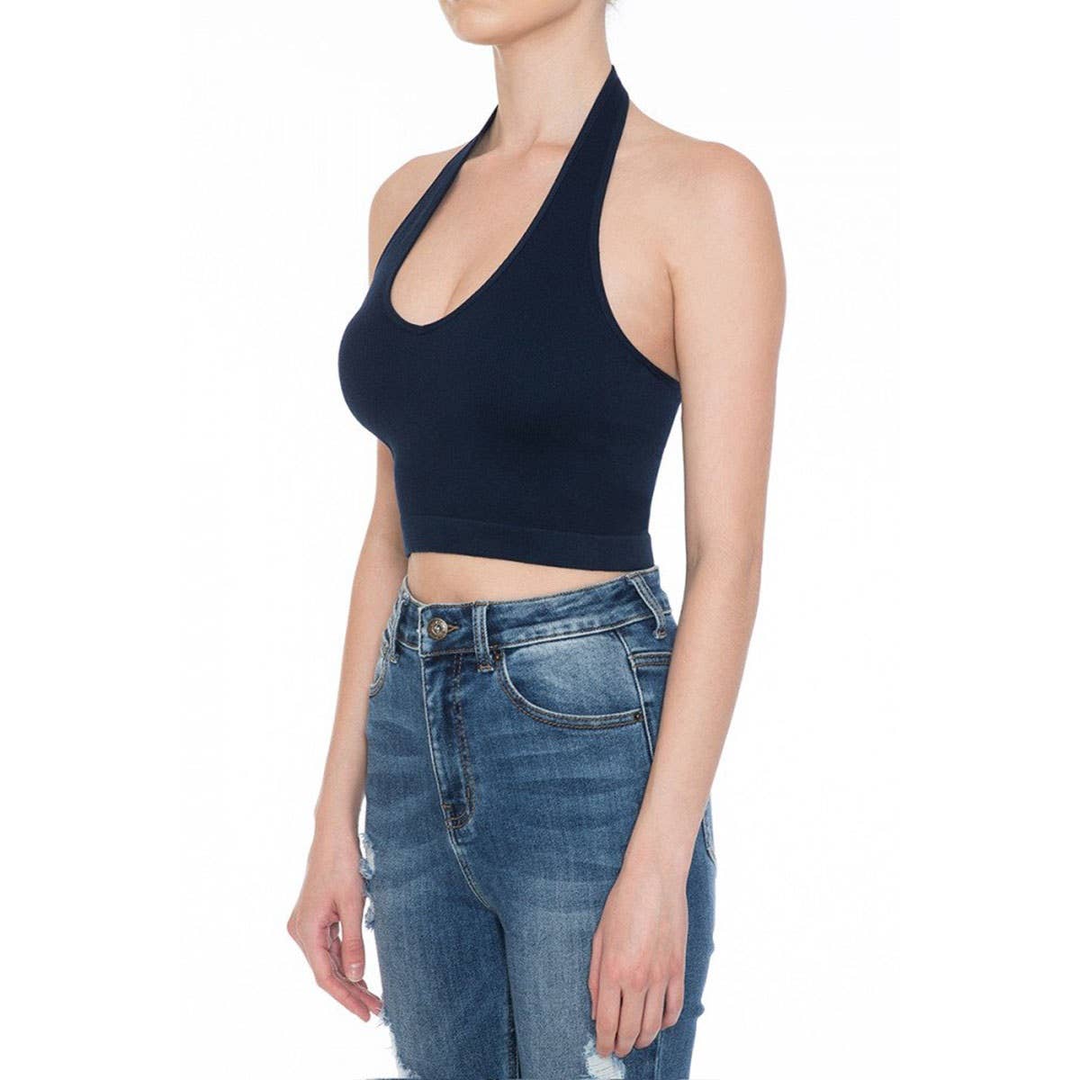 Timeless - Wholesale Tank Top - Women's - HALTER V NECK BRAMI RIBBED SEAMLESS CROP TOP8