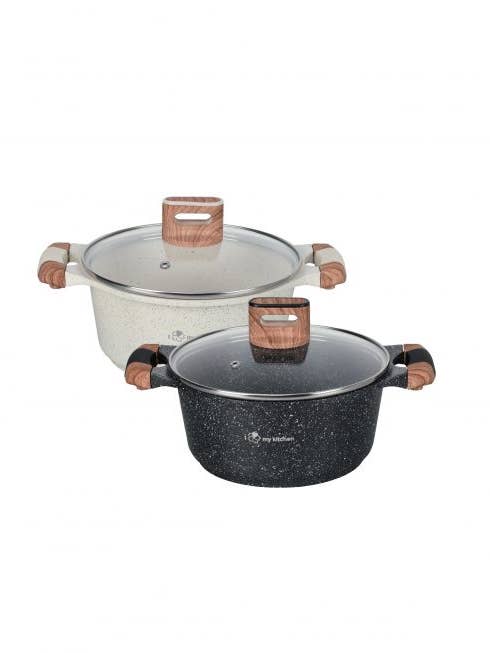 ILMK ROLLED EDGE CASSEROLE w/ Glass Lid (6/CTN)-BLK&CREAM for wholesale by BanzaiLA