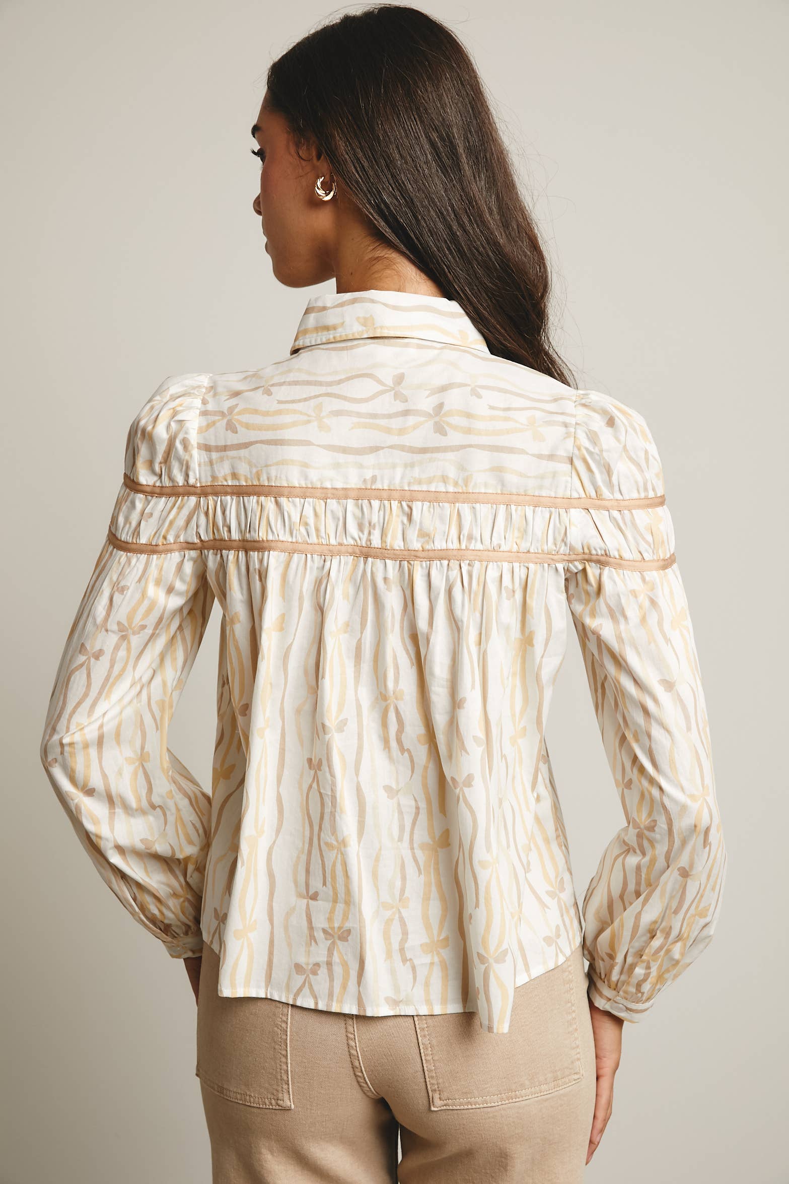 Forte – wholesale Blouse – Women’s – Ribbon Stripe Puff Sleeve Blouse FT00056