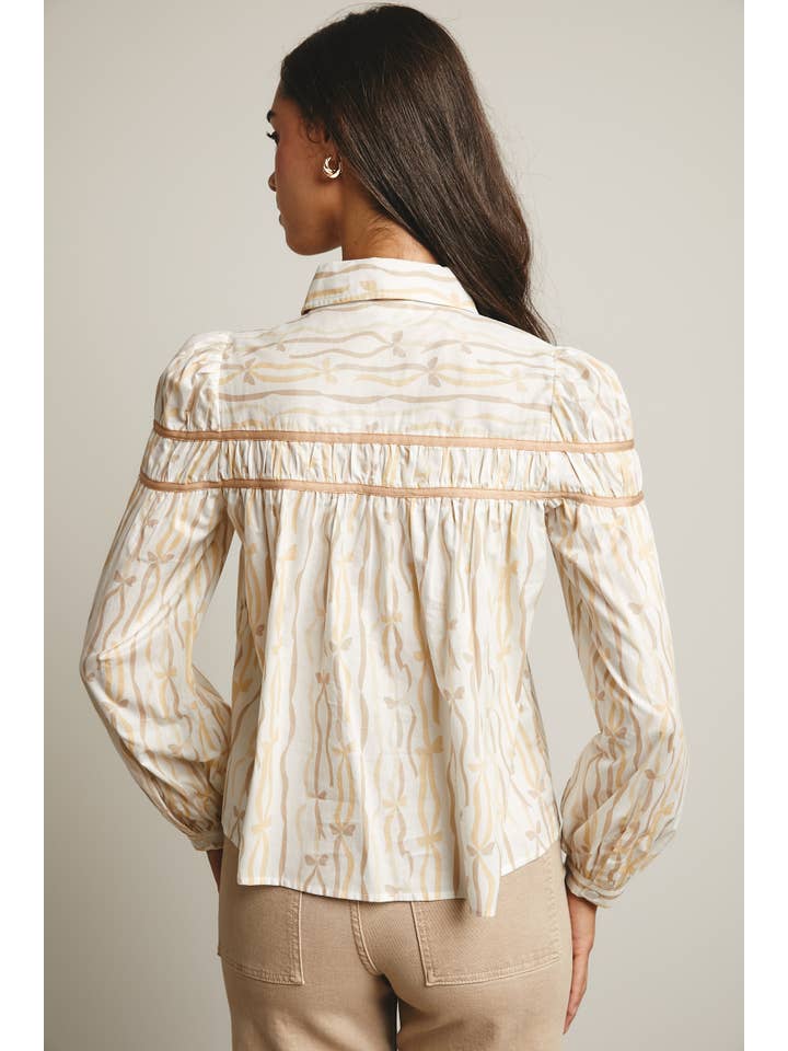 Forte – wholesale Blouse – Women’s – Ribbon Stripe Puff Sleeve Blouse FT00056