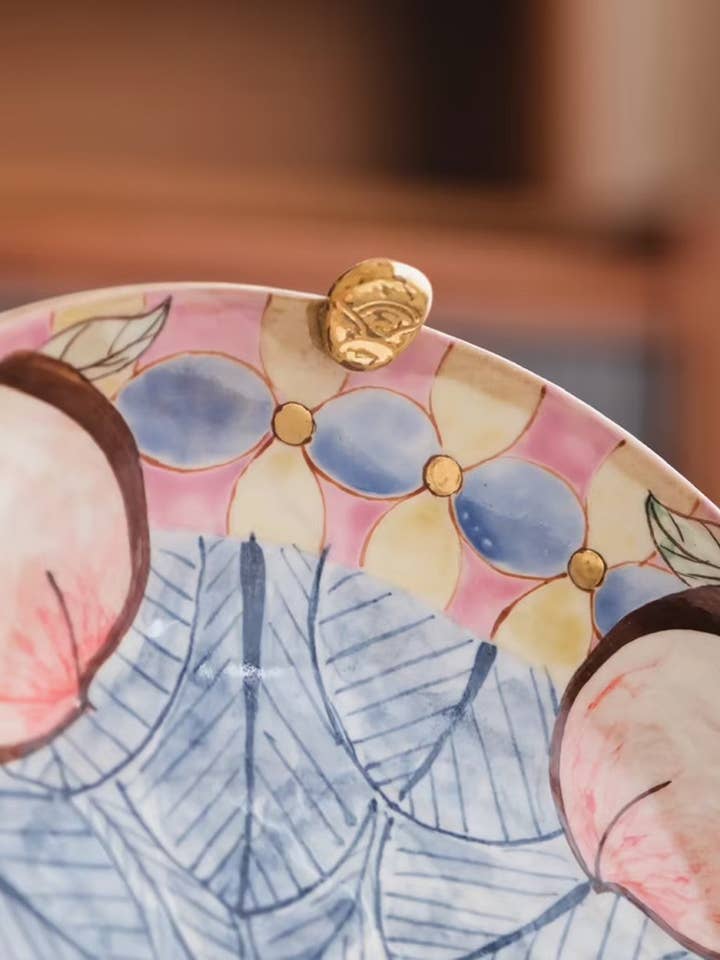 Glossy Underglaze Hand-Painted Peach Plate for wholesale by sylvarastudio