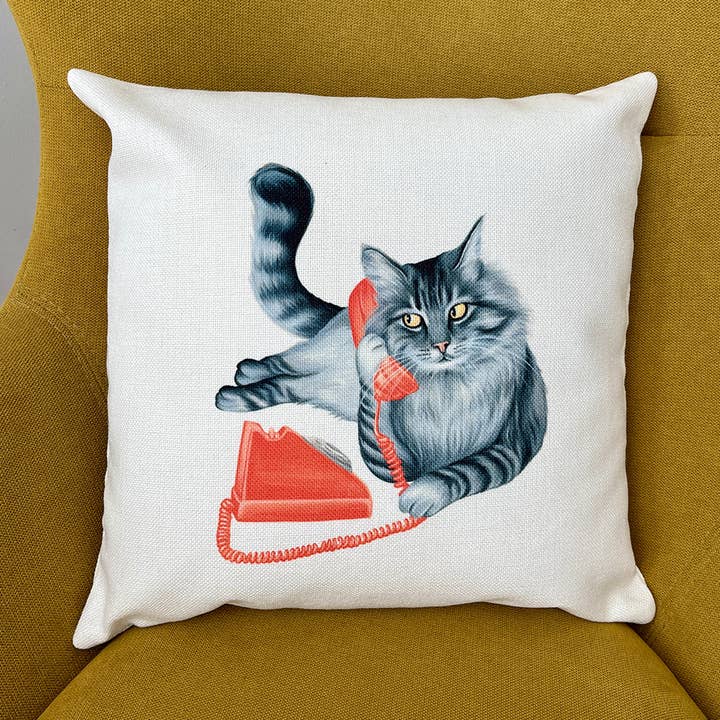 PIllow cover - Cat on the phone for wholesale by Sardines Studio