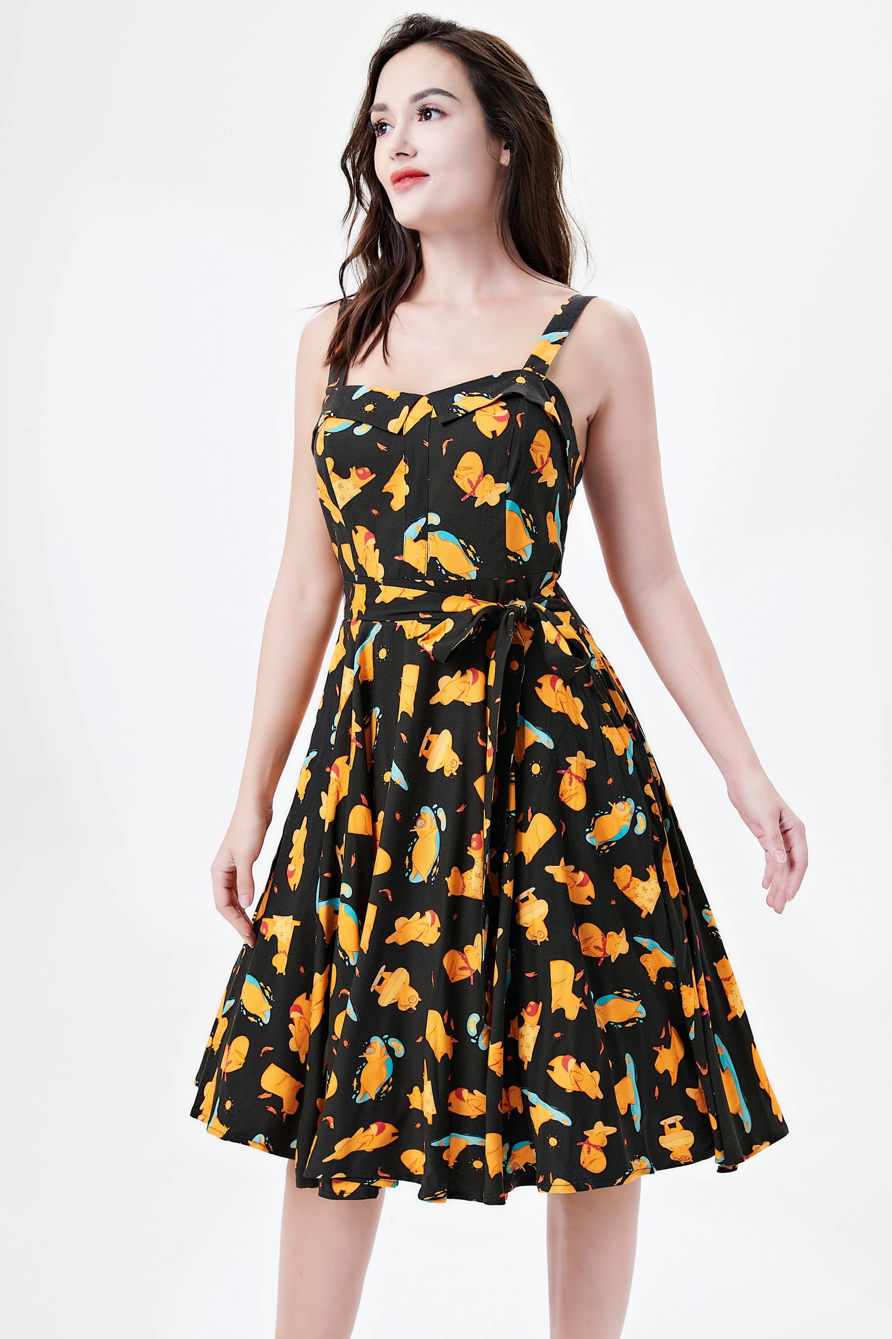 Black Multi 253121 | Kyla | Soysilk Fit & Flare Dress With Pockets for wholesale on Faire