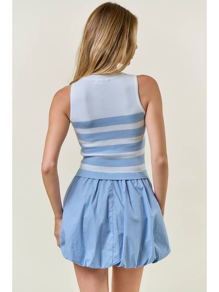 Doe and Rae - Wholesale Dress - Women's - STRIPED KNIT BUBBLE HEM MIX MINI DRESS - 28225D13