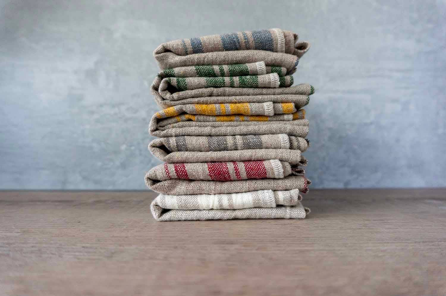 West Coast Handmade - Wholesale Tea Towel - 100% Linen - Rustic Natural Blue Stripe Tea Towel (Ecru)2
