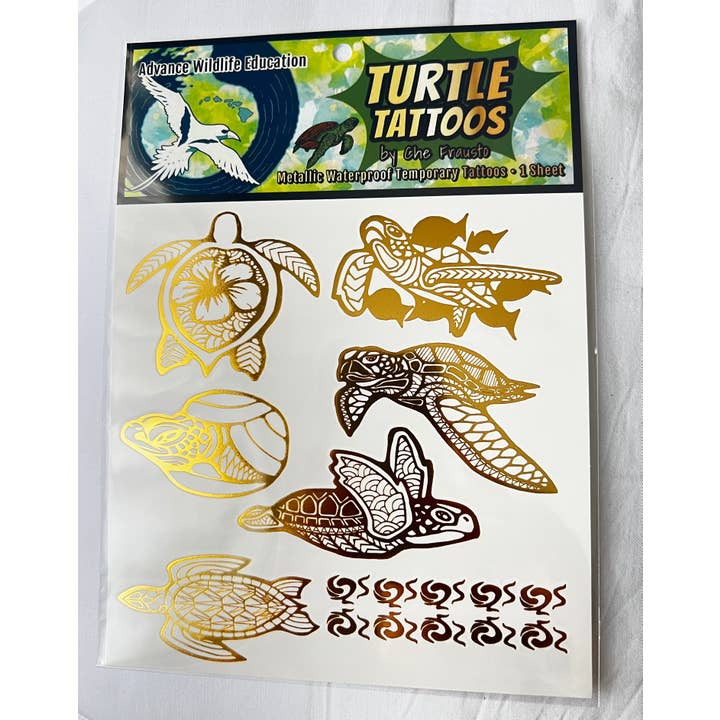 Advance Wildlife Education LLC - Wholesale Temporary Tattoo - Sea Turtle Temporary Tattoos (Gold Metallic)