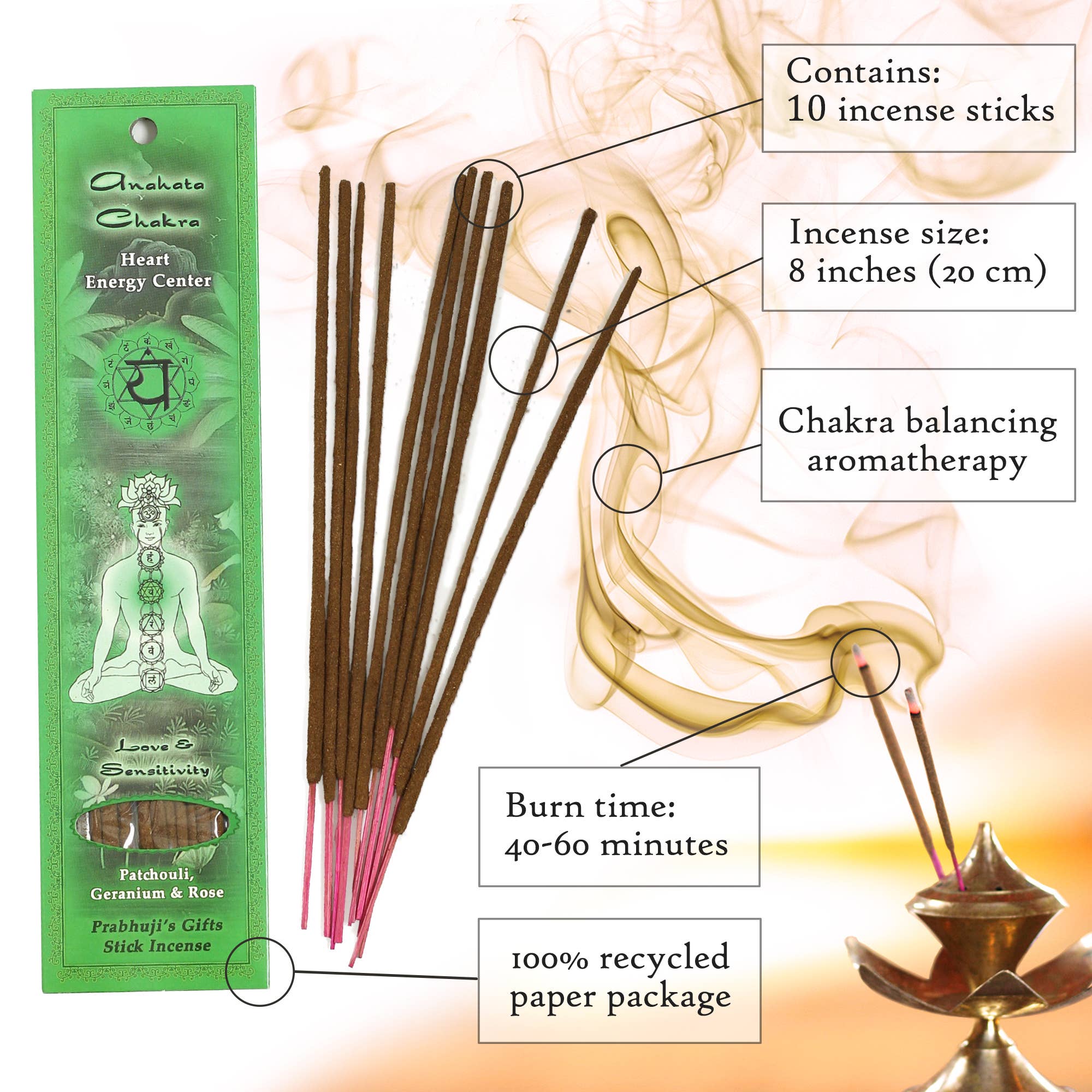 Prabhuji's Gifts - Wholesale Incense - Incense Sticks Heart Chakra Anahata - Love and Sensitivity2