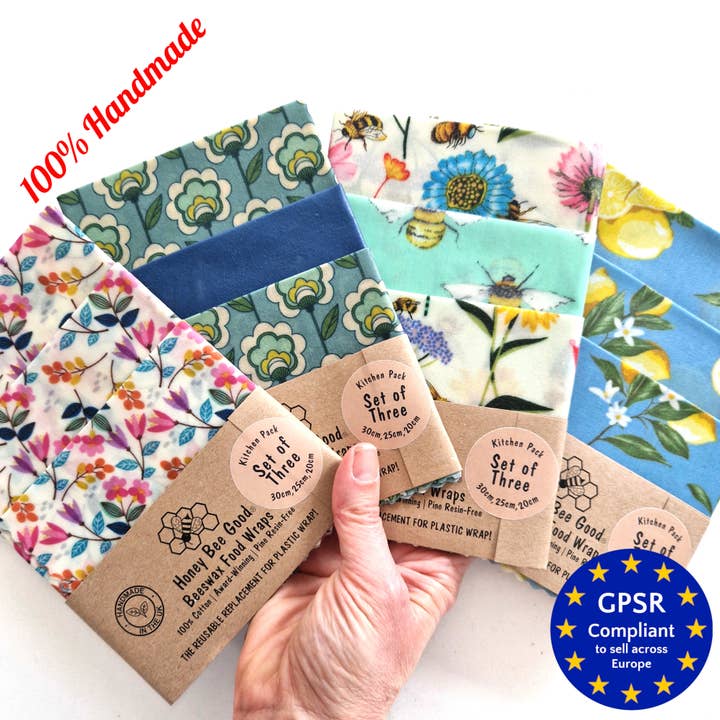 Paquete de Envolturas de Cera de Abeja HECHAS A MANO | L, M, S Cocina de Verano para venta al por mayor de Honey Bee Good