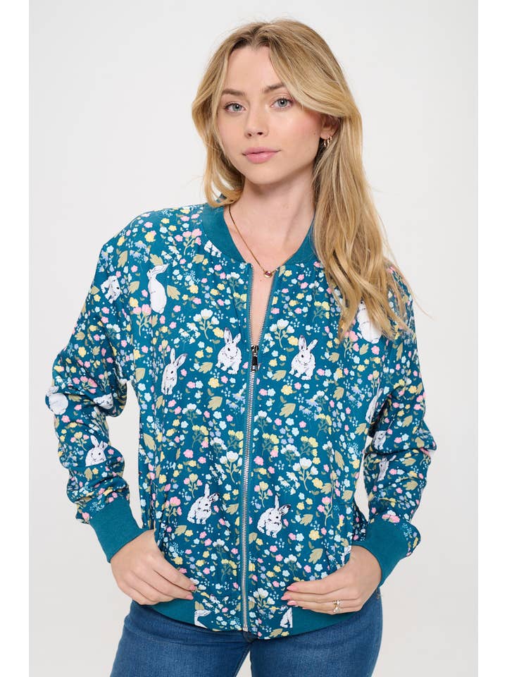SM WARDROBE - Venta al por mayor Chaqueta bómber - Mujer - CHAQUETA BOMBER CON ESTAMPADO FLORAL DE CONEJO3