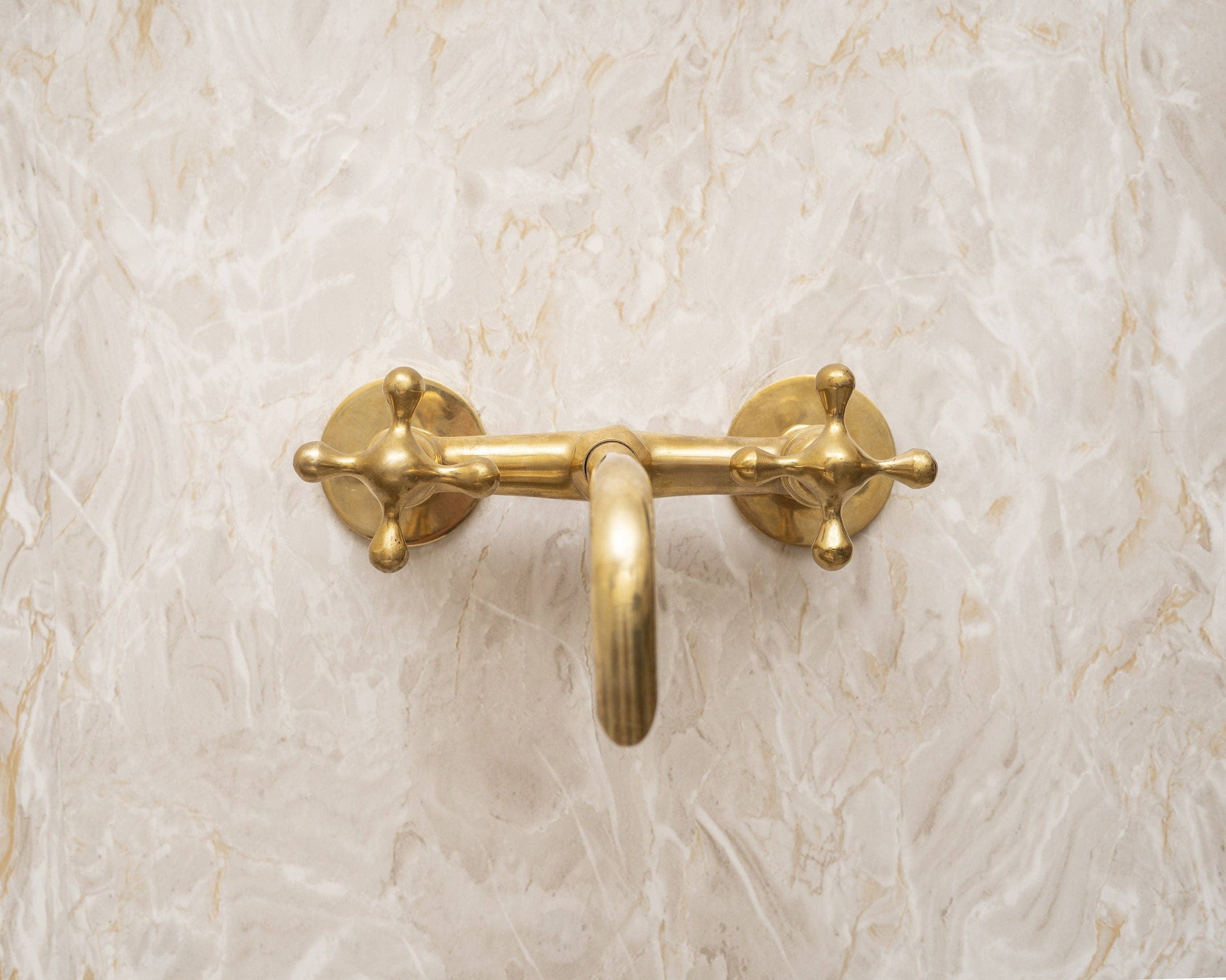 Artihand – Conjunto de acessórios para casa de banho por atacado – Torneira de banheiro em latão sem verniz, torneira de enchimento para banheira em latão maciço, torneira de parede para banheiro com manípulos cruzados2