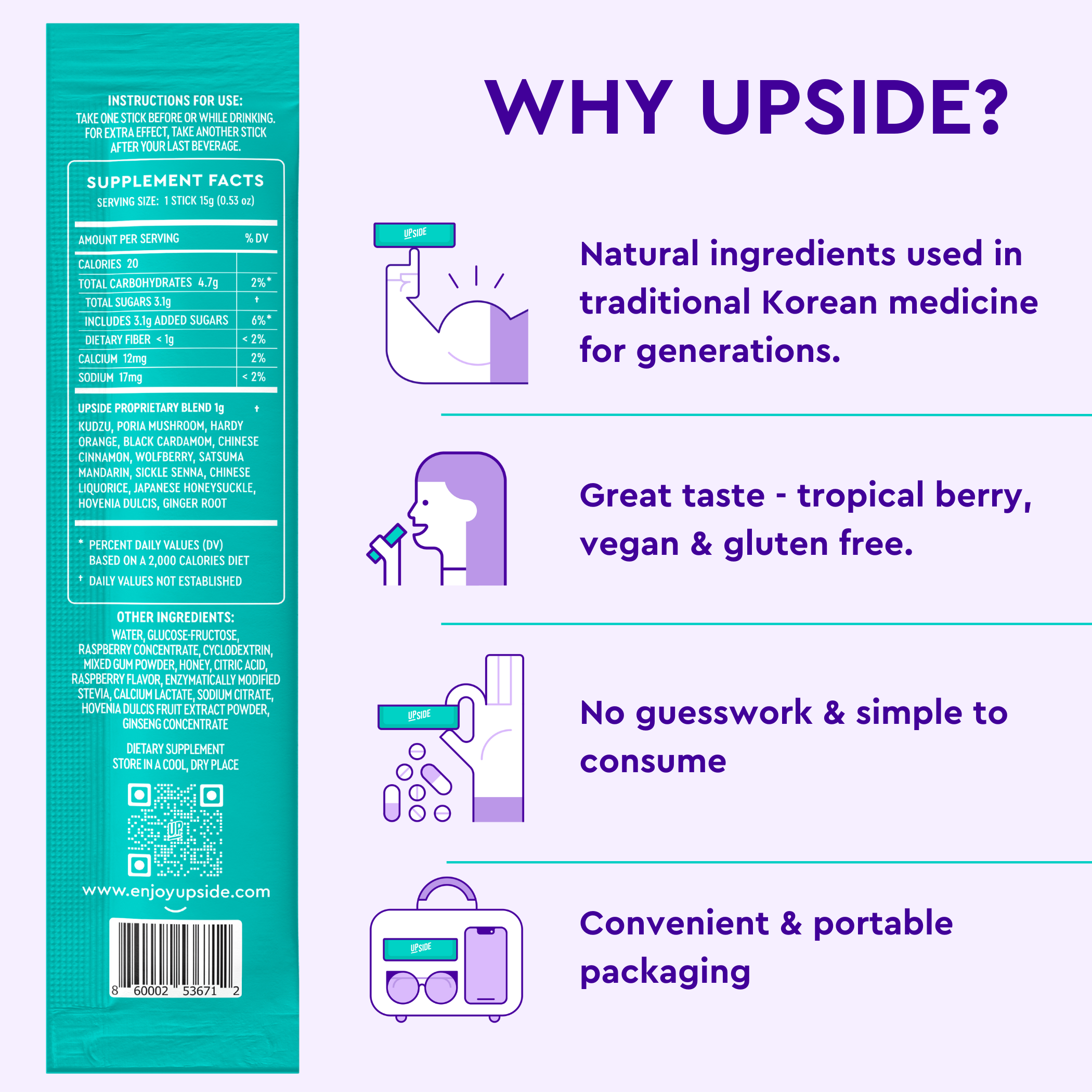 Upside - Before Alcohol Hangover Sticks – wholesale Oralt tillskott/Vitamin – UPSIDE Hangover Jelly Sticks – Date Night (4-pack)1