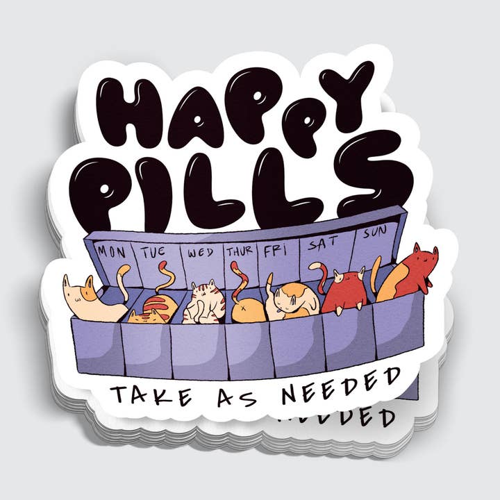 Happy Pills Cat Animal Sticker - 3" for wholesale by Mimic Gaming Co