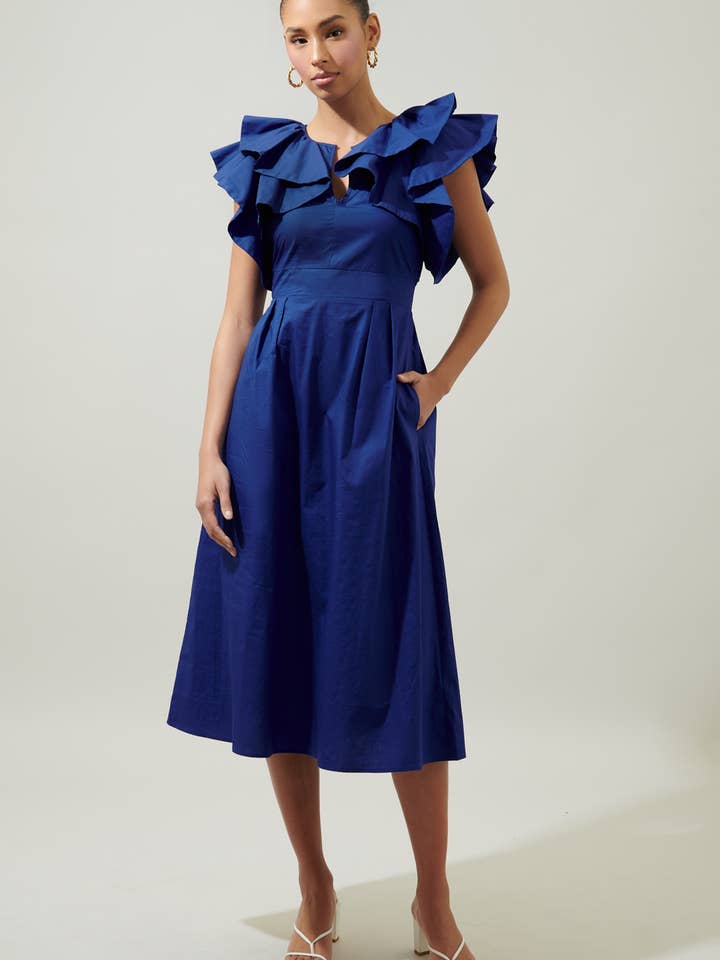 Sugarlips - Wholesale Dress - Women's - Santana Ruffle Sleeve Tie Back Midi Dress