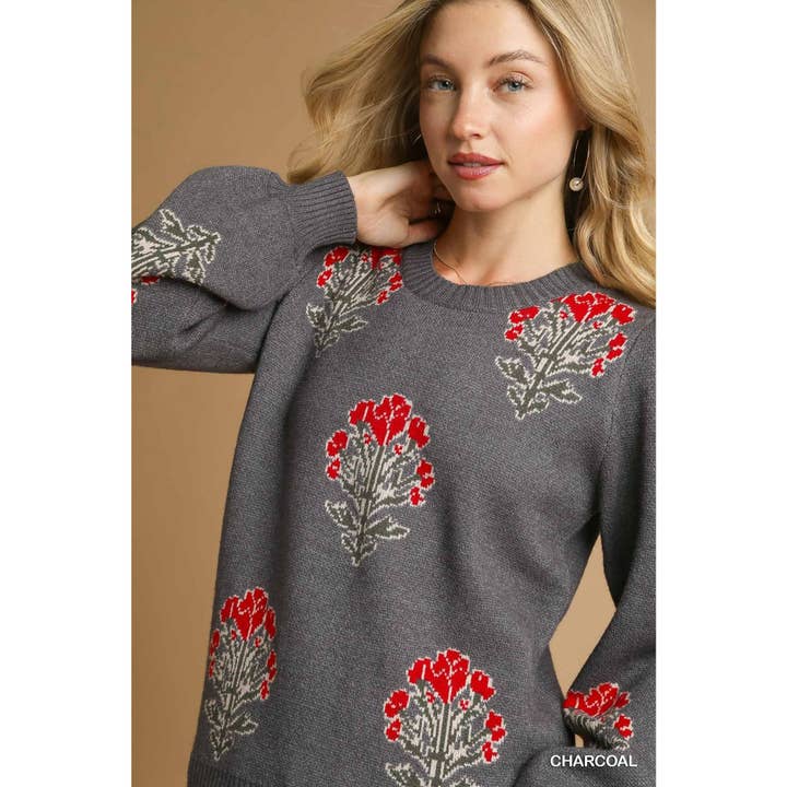 STYLE USA - Wholesale Tunic - Women's - Flower Stem Jacquard Sweater Top15