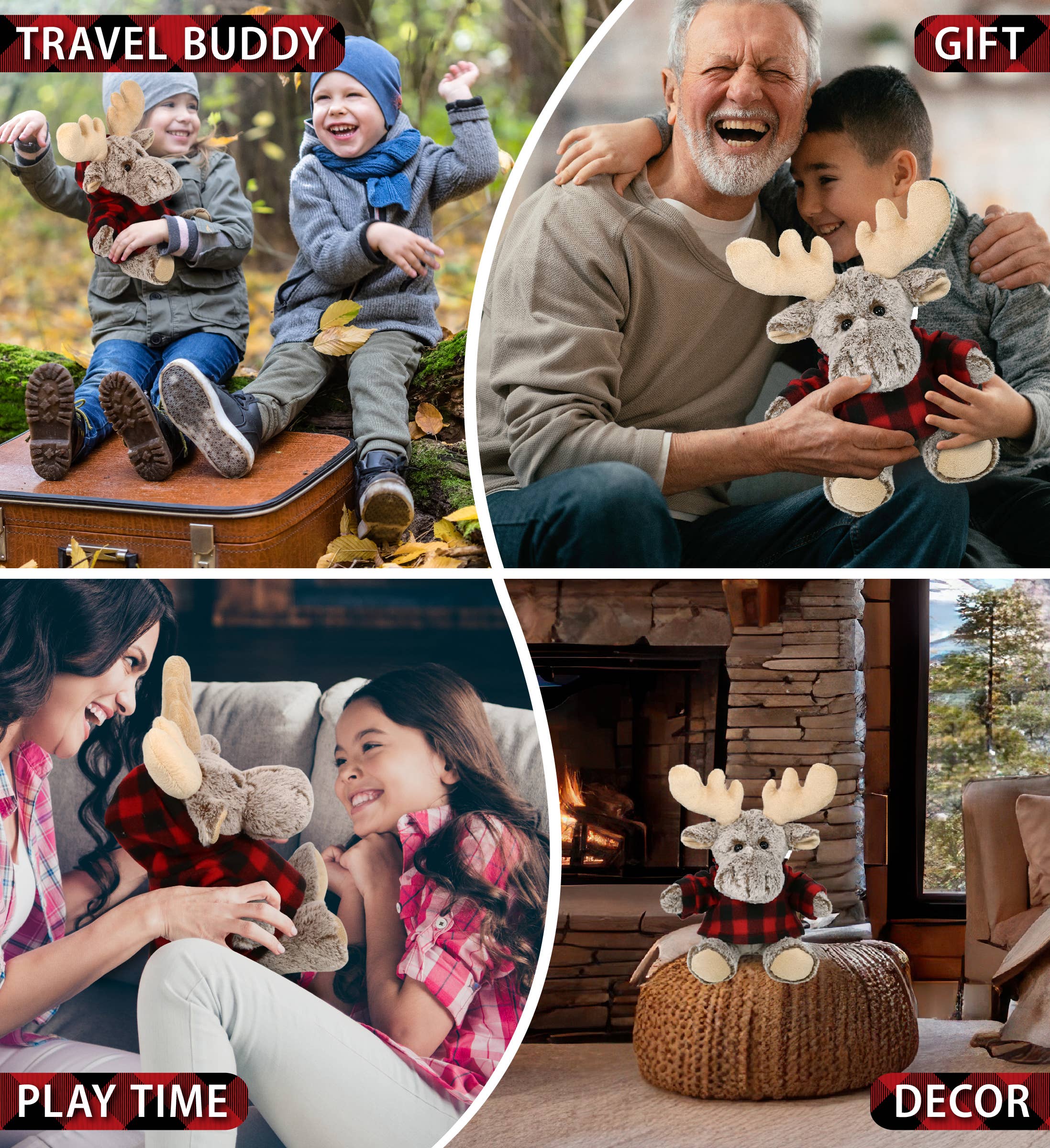 Cota Global - Wholesale Stuffed/Plush Toy - Kids & Baby - Plush Red Plaid Hoodie - Super-Soft Plush - Sitting Moose3